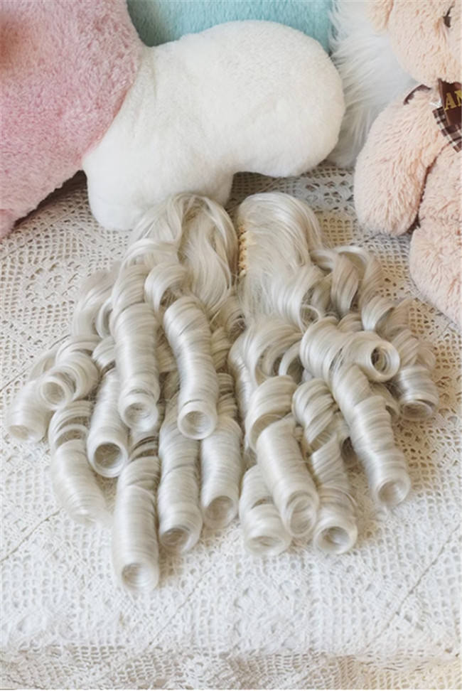 Yuchashui Roman Sweetheart Bobo Cut Lolita Wig and  Roman Curls Double Ponytails