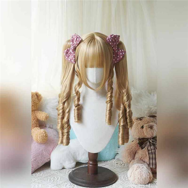 Yuchashui Roman Sweetheart Bobo Cut Lolita Wig and  Roman Curls Double Ponytails