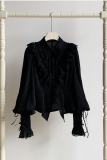 Withpuji Summer Black and White Bloomer Sleeves Shirt