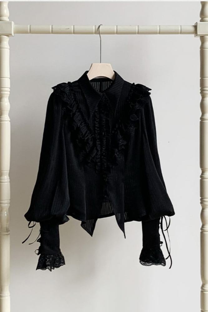 Withpuji Summer Black and White Bloomer Sleeves Shirt