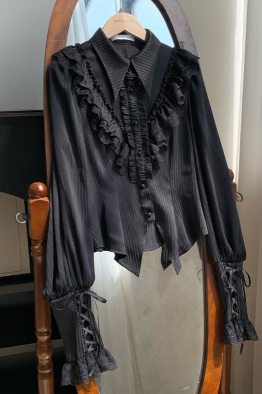 Withpuji Summer Black and White Bloomer Sleeves Shirt