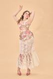 French Plus Size Flowers Corset Lace Skirt Dresses for Women