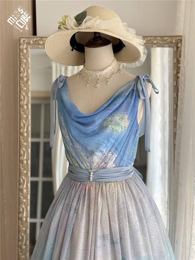 Miss Point Greek Inspired Heap Collar Print Dress