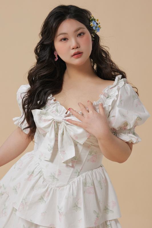 White Printed Tiered Plus Size Dress Plus Size Dresses for Women