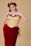 French Retro Plus Size Red Roses Off Shoulder Dress Plus Size Dresses for Women