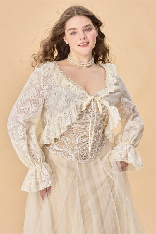 Plus Size Lace Apricot Beige Cardigan Dresses for Women