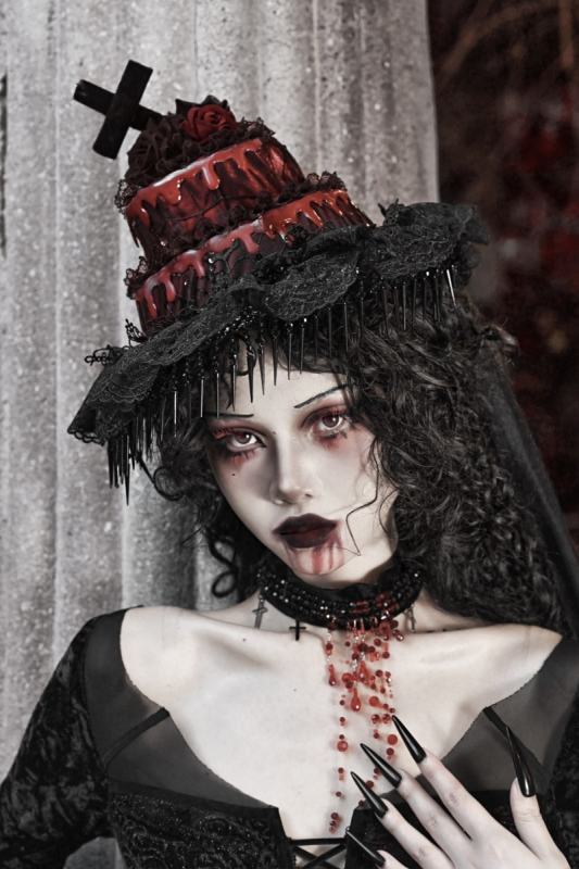 Blood Supply Scarlet Blood Peak Gothic Sleeves, Cake Hat, and Shawl