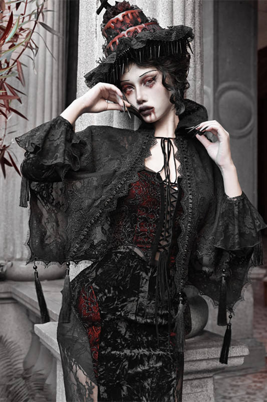 Blood Supply Scarlet Blood Peak Gothic Sleeves, Cake Hat, and Shawl