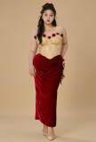 French Retro Plus Size Red Roses Off Shoulder Dress Plus Size Dresses for Women