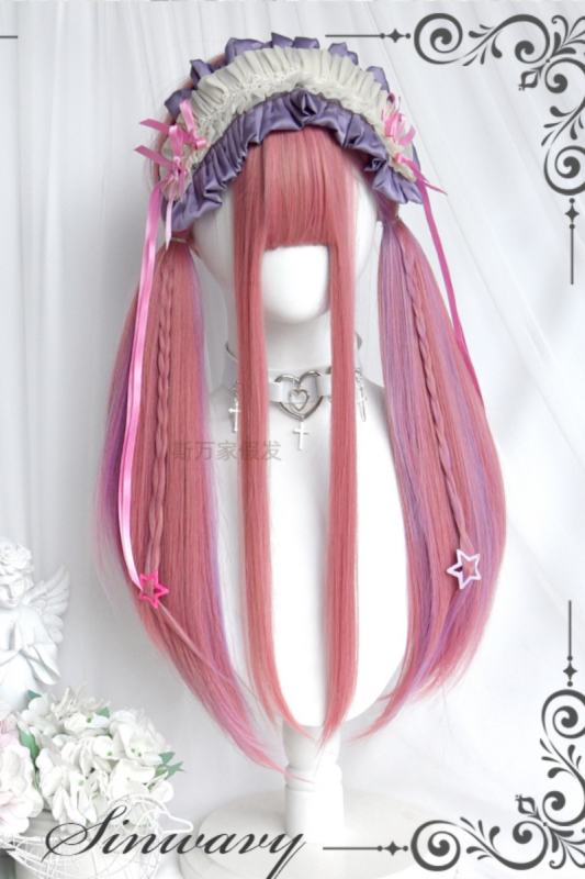 Sweet Pink Highlighted Purple Long Straight Hair Lolita Wig
