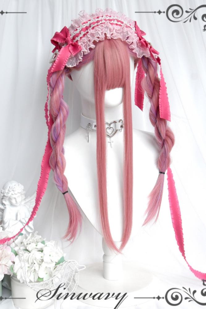 Sweet Pink Highlighted Purple Long Straight Hair Lolita Wig