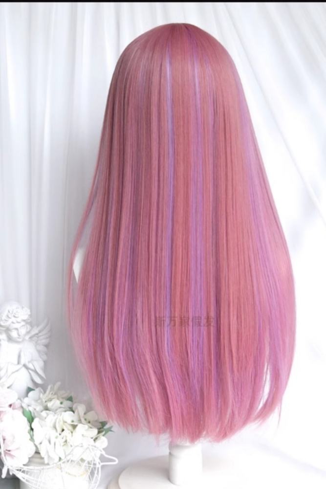 Sweet Pink Highlighted Purple Long Straight Hair Lolita Wig