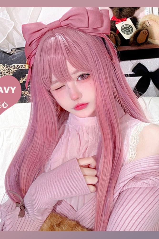 Sweet Pink Highlighted Purple Long Straight Hair Lolita Wig