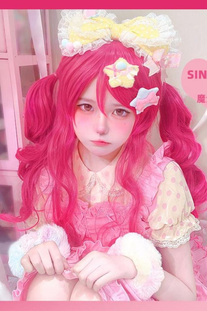 Sweet Cartoon Pitaya Red Long Curl Wig