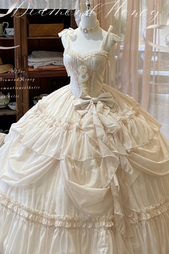 open lace back dress PRINCESS LUCIENNE DRESS & GLOVES SET