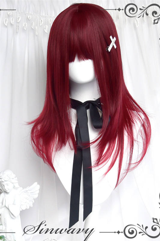 Sweet Cool Dark Red Tiered Mid Hair Lolita Wig