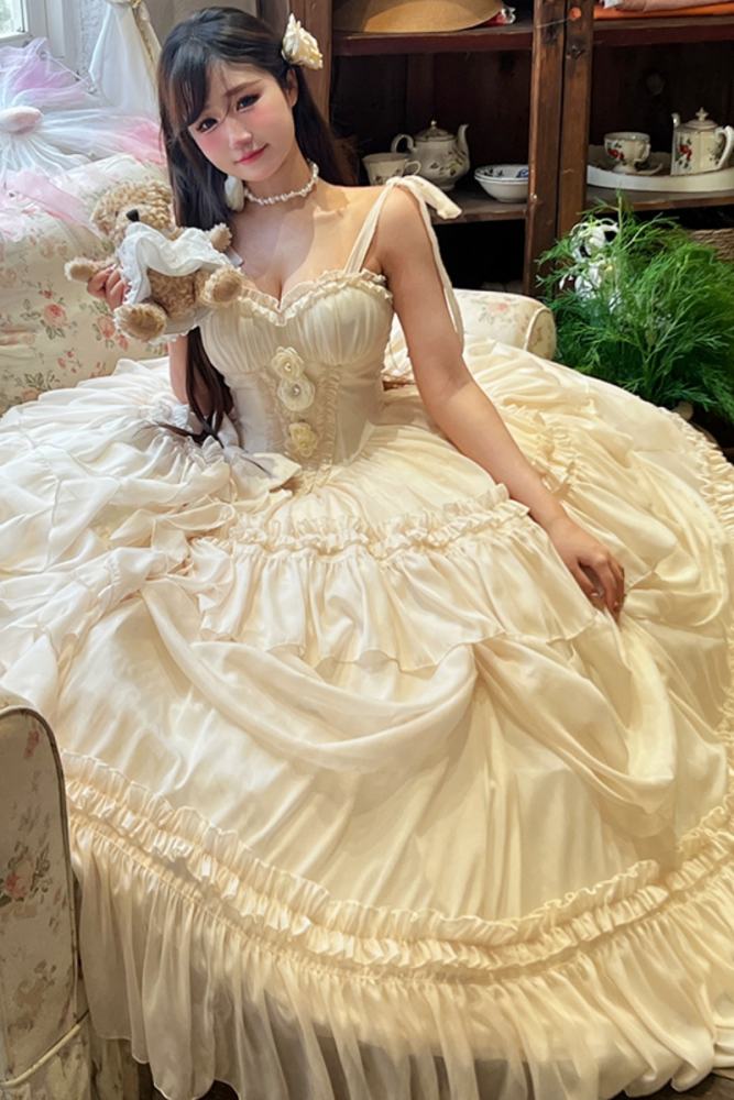 strapless open back dress Wardrobes by Chen High-End Sleeveless Diamond Chain Princess Dress-Nia L / As Shown main image 0