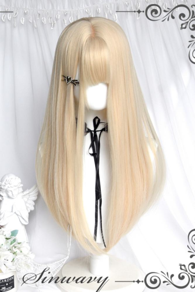 Beige Princess Long Straight Hair and Sideburns Lolita Wig