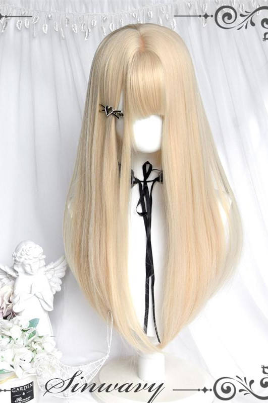 Beige Princess Long Straight Hair and Sideburns Lolita Wig
