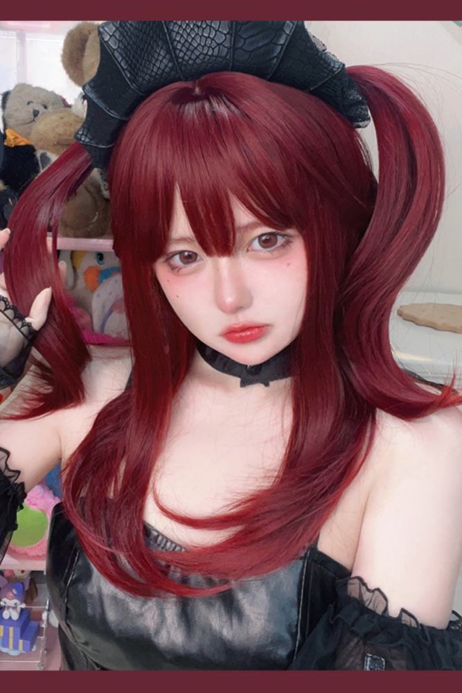 Sweet Cool Dark Red Tiered Mid Hair Lolita Wig