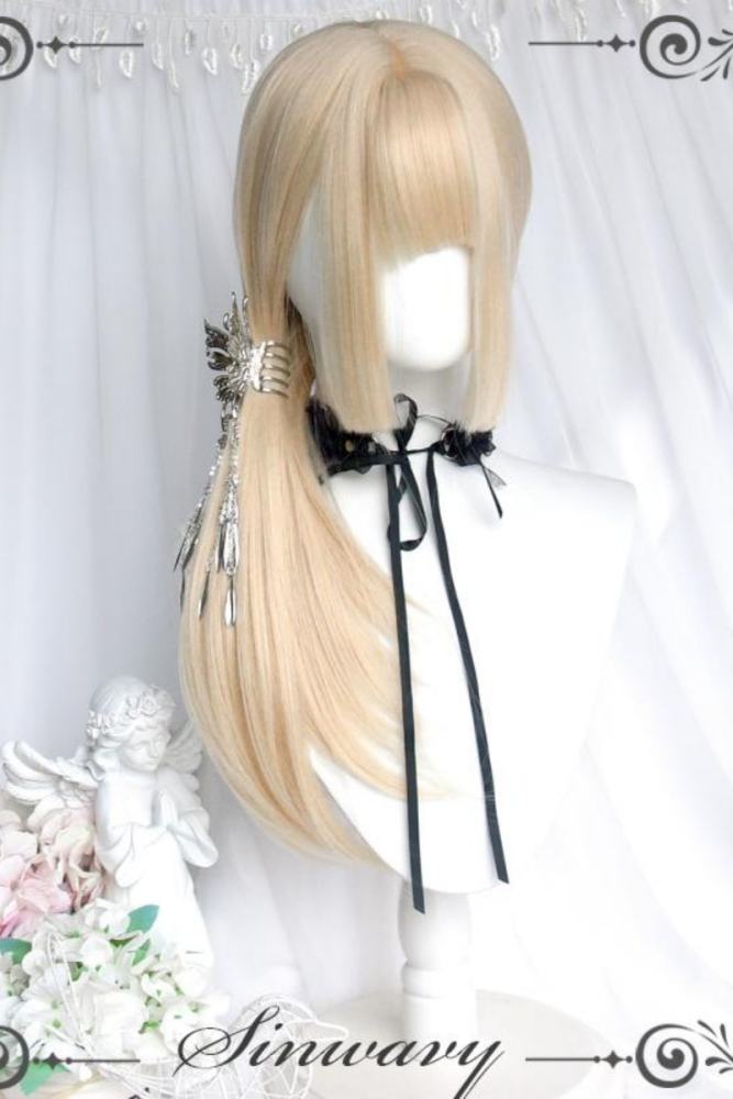 Beige Princess Long Straight Hair and Sideburns Lolita Wig
