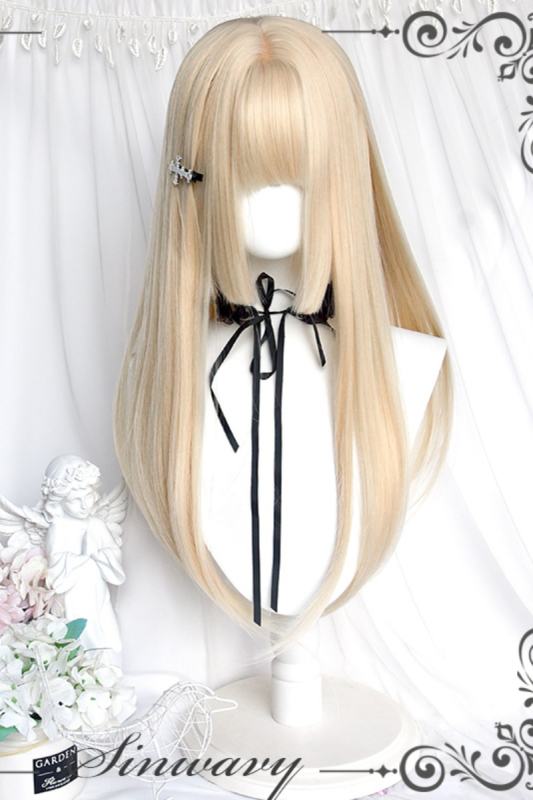 Beige Princess Long Straight Hair and Sideburns Lolita Wig