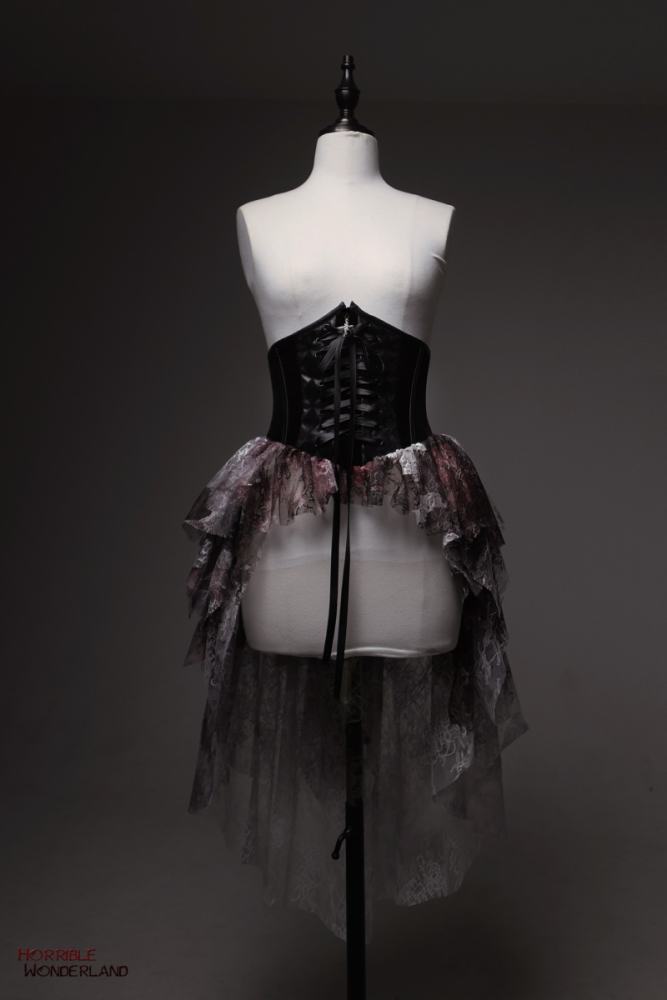 Lilith House Horrible Wonderland Lolita Corset with Blood Stained Lace Irregular Tailing