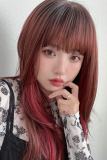 Brightlele Daily Tiered Red and Brown Long Straight Lolita Wig