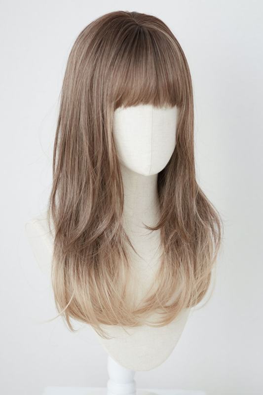 Brightlele Daily Tiered Red and Brown Long Straight Lolita Wig