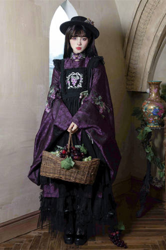 Vineyard Hanfu Qi Lolita Dress, Long Sleeves Top, and Apron