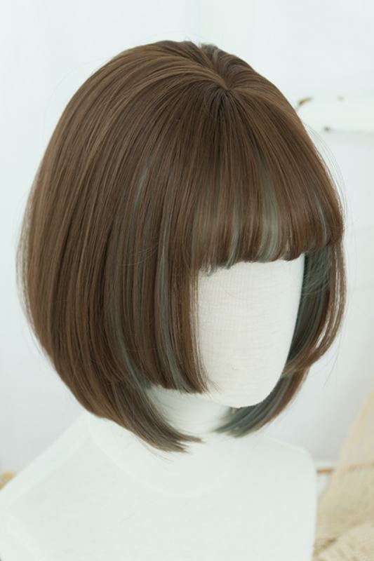Brightlele Highlights Bob Short Straight Lolita Wig