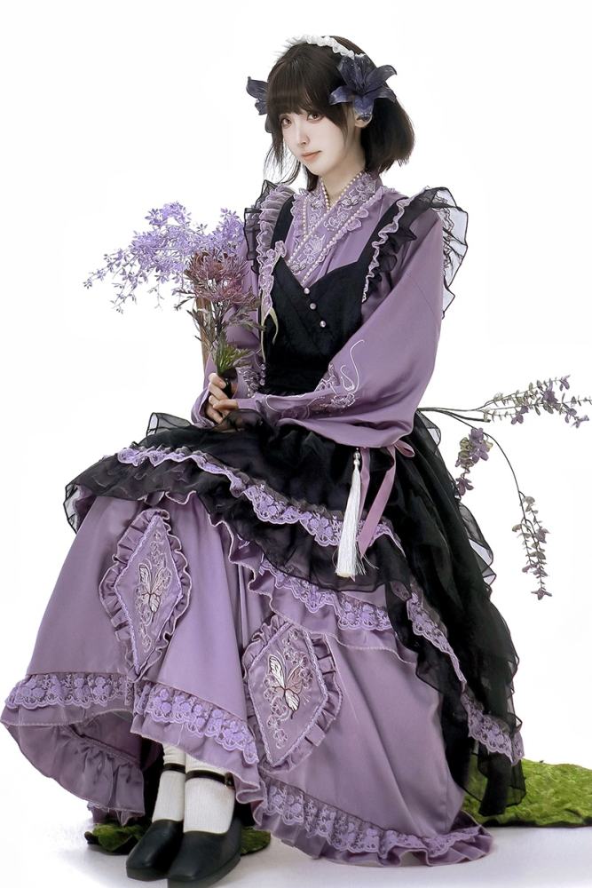 Garden of Butterfly Dream Hanfu Qi Lolita Set Dress Apron