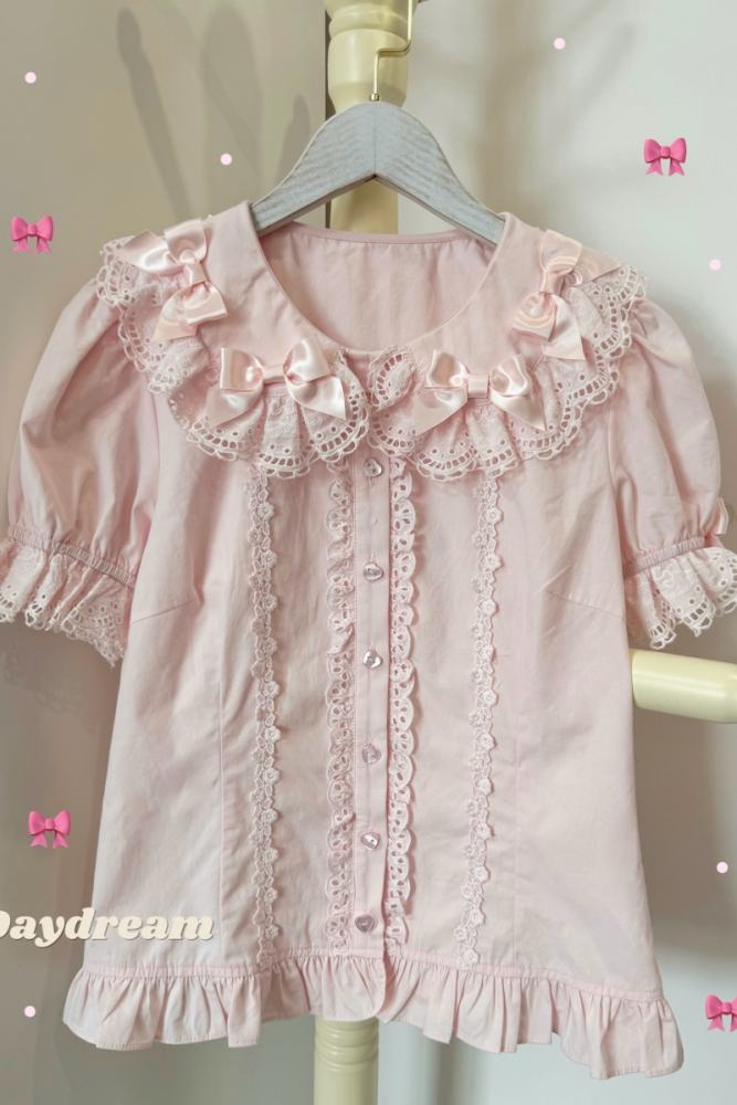 Retro Bow Lace Long and Short Sleeve Blouse