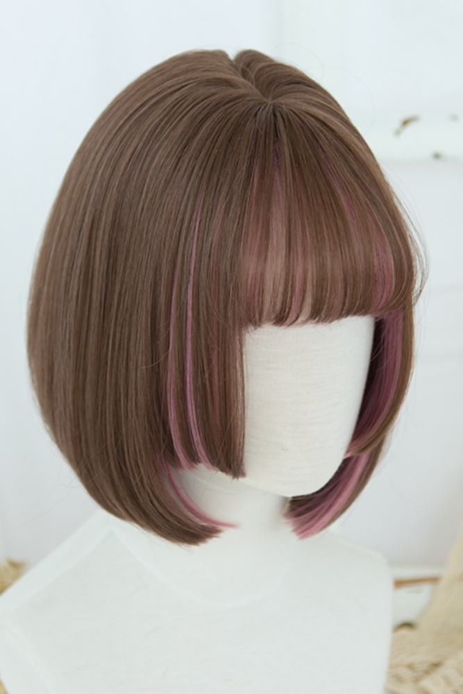 Brightlele Highlights Bob Short Straight Lolita Wig