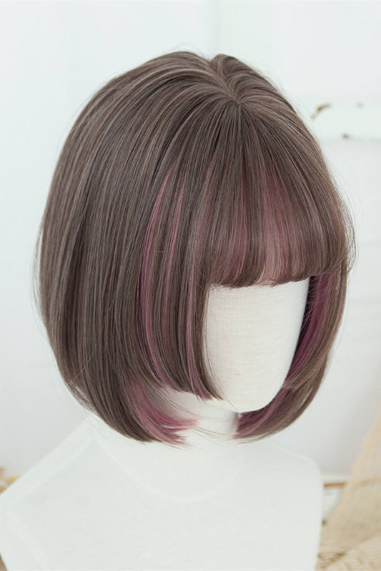 Brightlele Highlights Bob Short Straight Lolita Wig