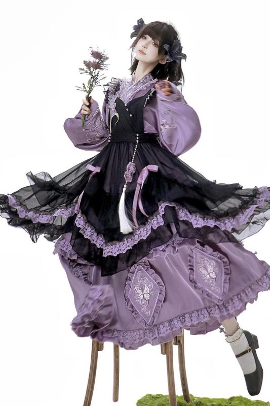Garden of Butterfly Dream Hanfu Qi Lolita Set Dress Apron