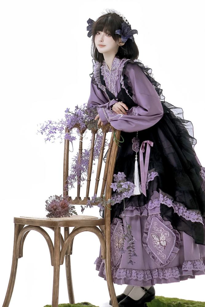 Garden of Butterfly Dream Hanfu Qi Lolita Set Dress Apron