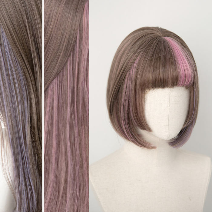 Brightlele Highlights Bob Short Straight Lolita Wig