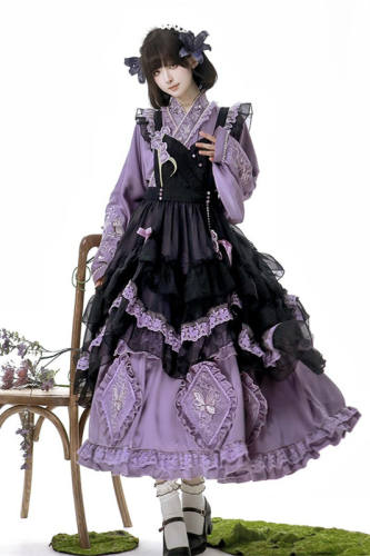 Garden of Butterfly Dream Hanfu Qi Lolita Set, Dress, and Apron