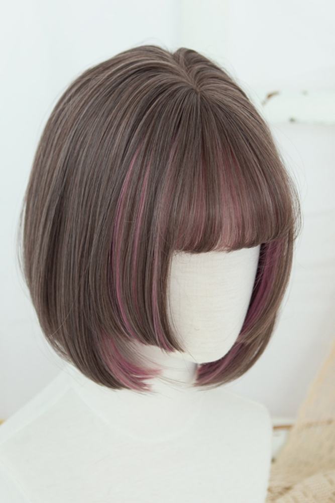 Brightlele Highlights Bob Short Straight Lolita Wig