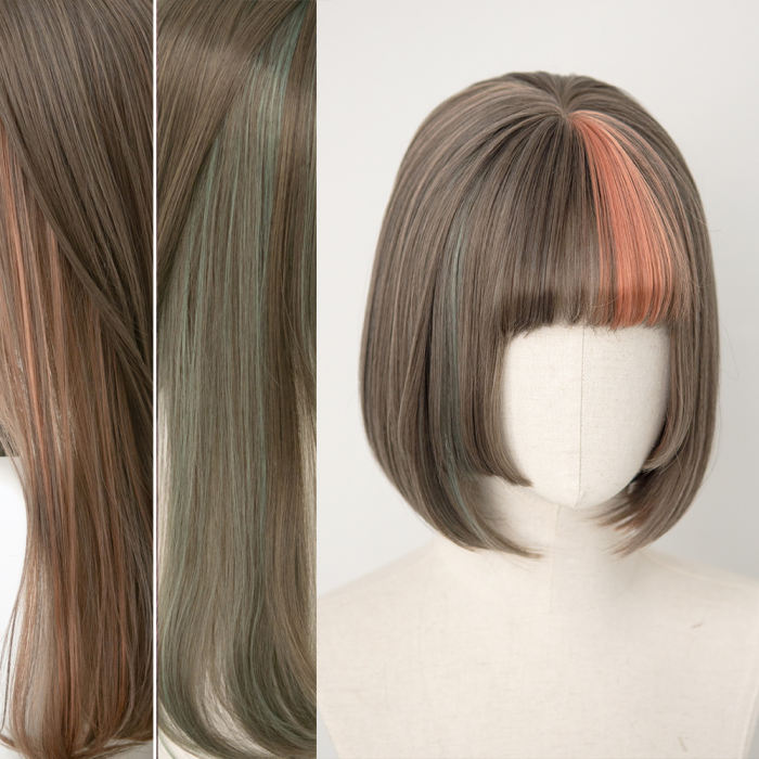 Brightlele Highlights Bob Short Straight Lolita Wig