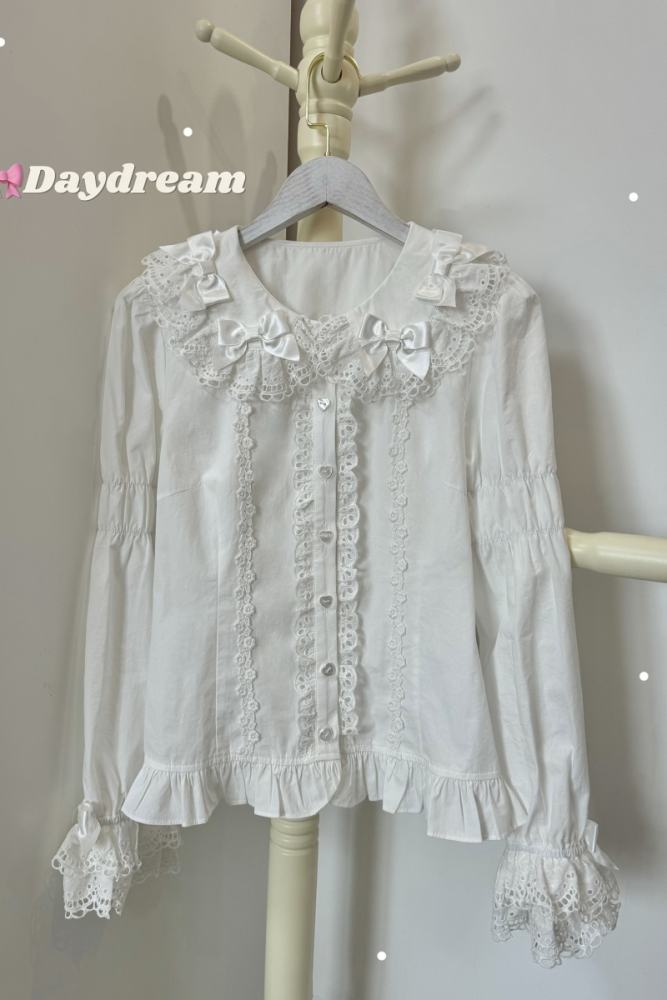 Retro Bow Lace Long and Short Sleeve Blouse