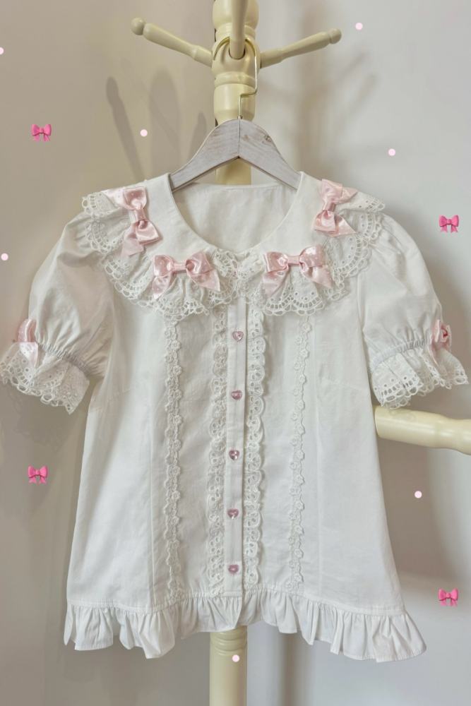 Retro Bow Lace Long and Short Sleeve Blouse