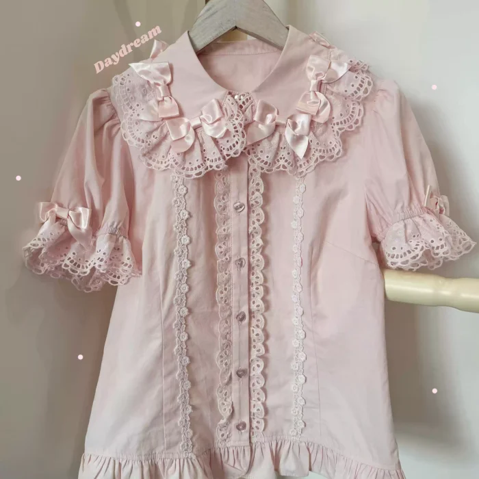 Retro Bow Lace Long and Short Sleeve Blouse