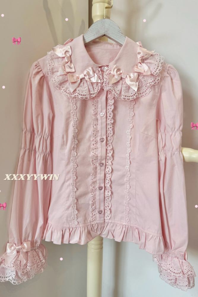 Retro Bow Lace Long and Short Sleeve Blouse