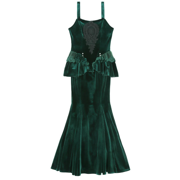 Dark Forest Black Green Gothic Lolita Top Fishtail Skirt