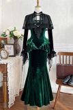 Dark Forest Black Green Lolita Top Fishtail Skirt