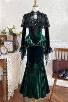 Dark Forest Black Green Lolita Top Fishtail Skirt