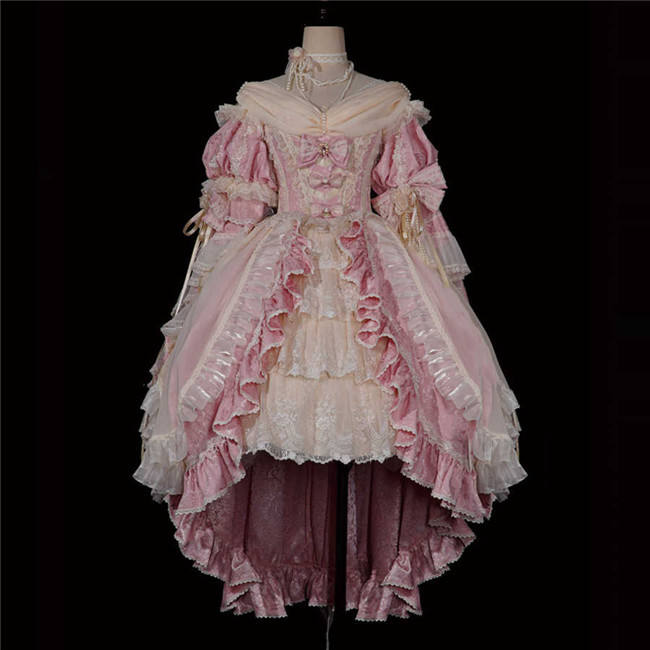 Catherine Heavy Ruffles Pink Hime Lolita Dress and Underskirt