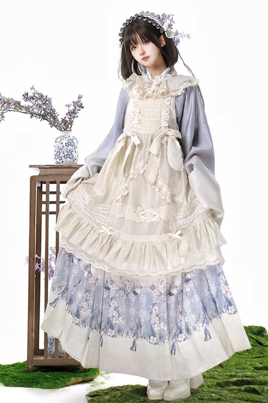 Crabapple Blossom Courtyard Blue Qi Lolita Dress Set Lolita